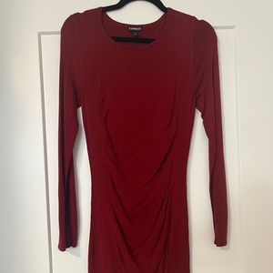 Red knee length dress with long sleeves